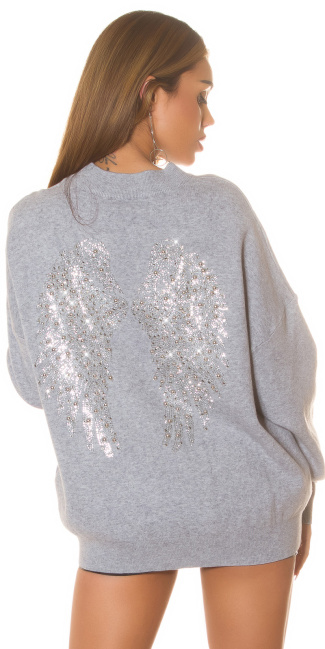 Gebreide sweater-trui angel wings met glitter grijs